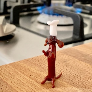 Wiener dog chef, statuetta bassotto in vetro di Murano autentico realizzata a Venezia