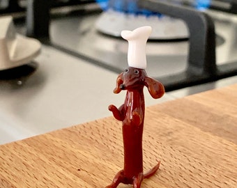 Wiener dog chef, statuetta bassotto in vetro di Murano autentico realizzata a Venezia