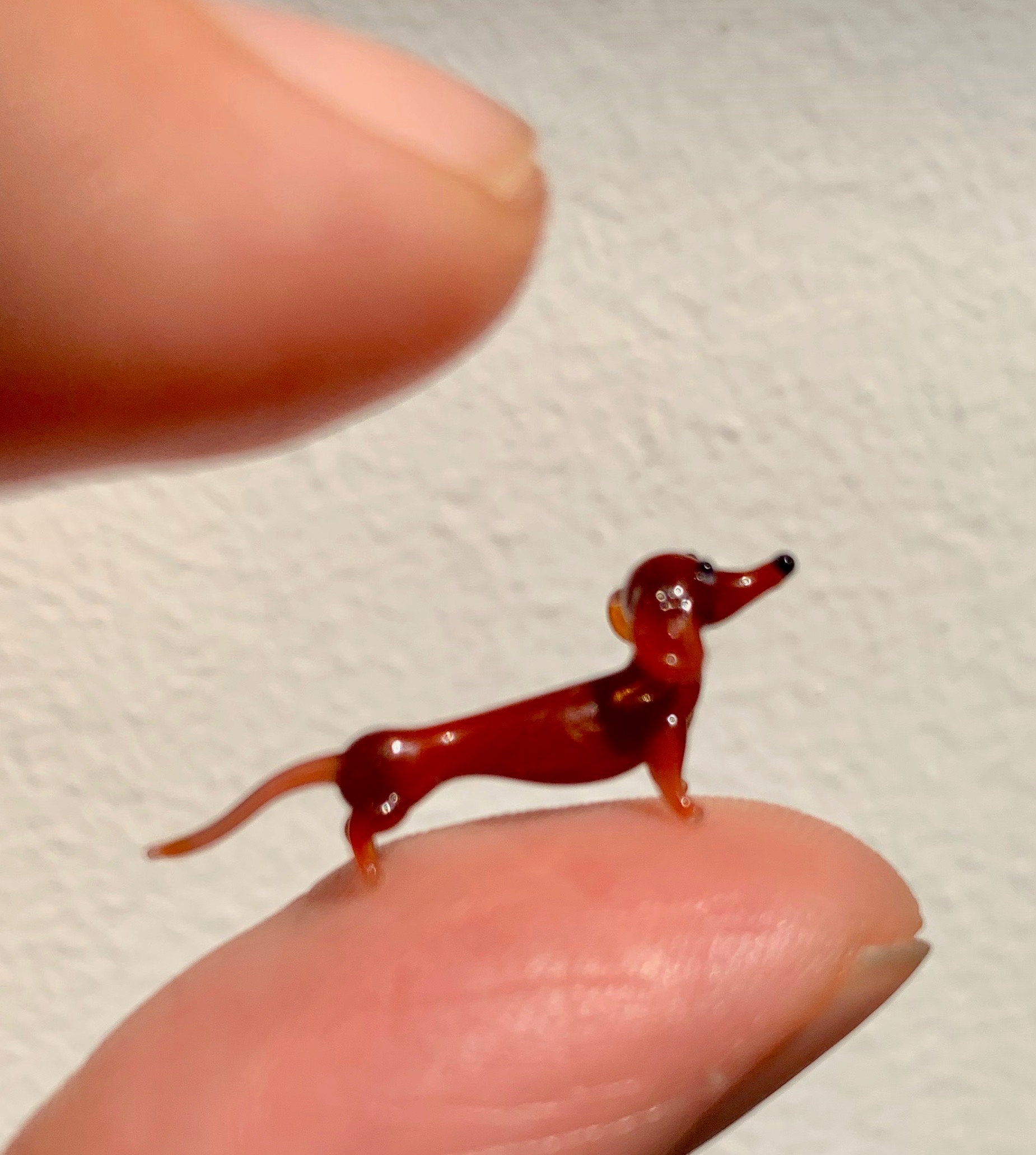 Tiny Dachshund dogs puppy Miniature Handmade Collectible Ceramic figurine Gift 