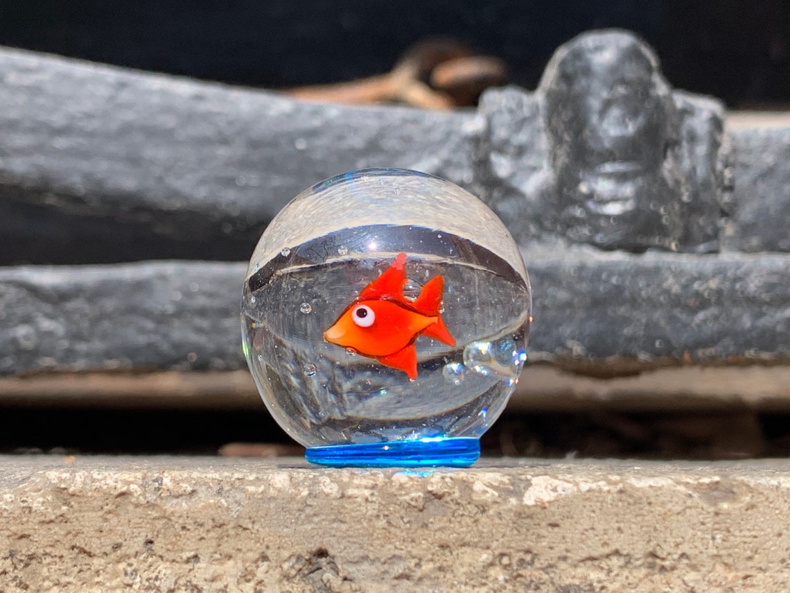 Murano glass goldfish red fish in a bag of water miniature. Etsy