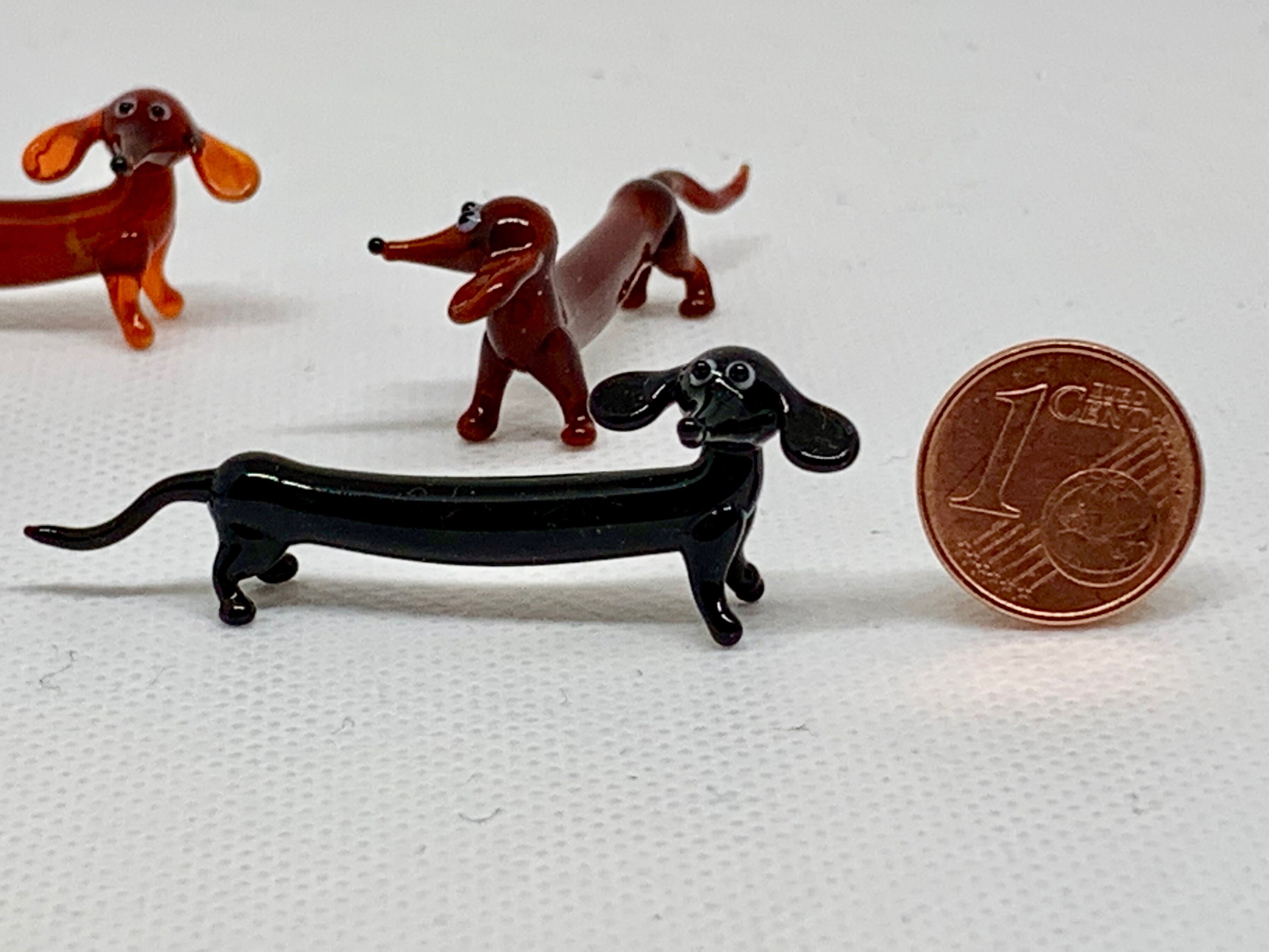 Vintage Dachshund Miniature Doxie Wiener Dog Blown Glass Figurine 2 3/4 x  5/8
