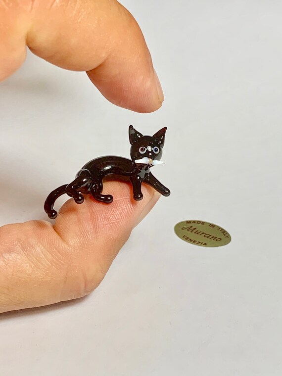 Murano Glass Black Cat Miniature, Lampwork Sculpture Made by Me in