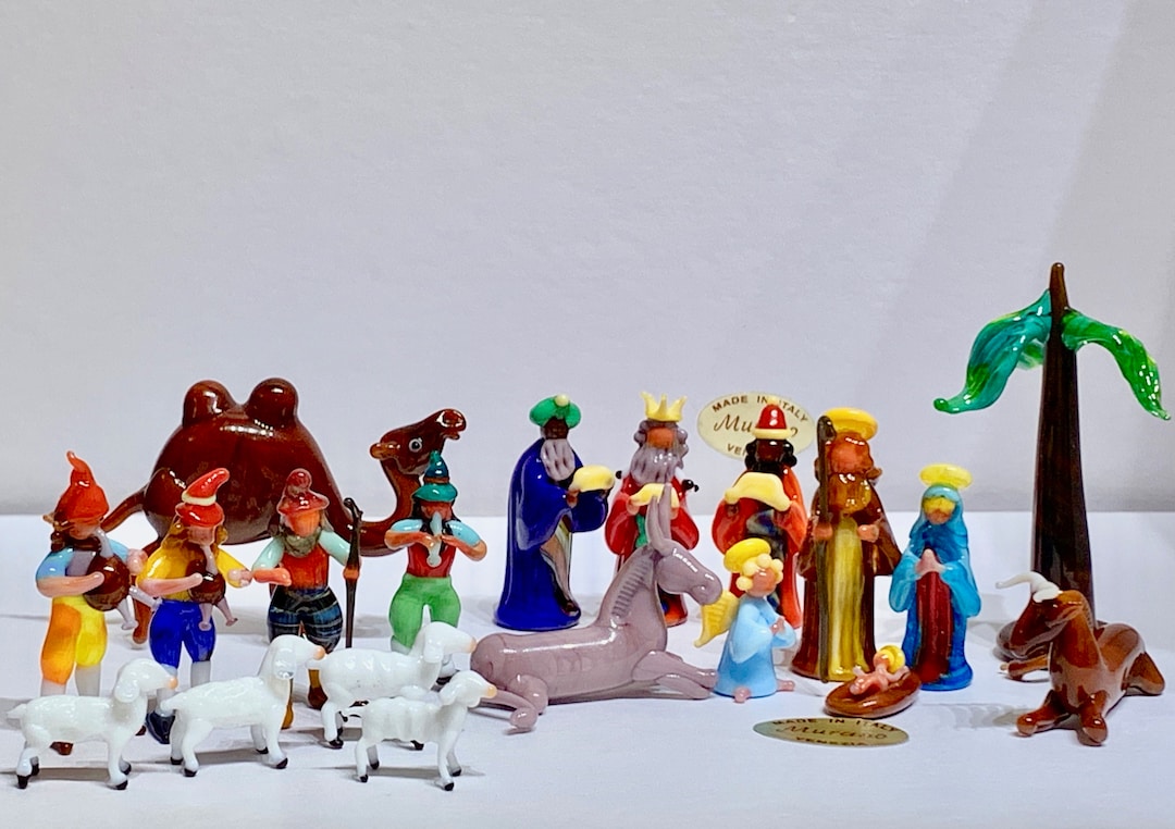 Nativity Set, Murano Glass Italian Complete Scene, Crib Made in Venice