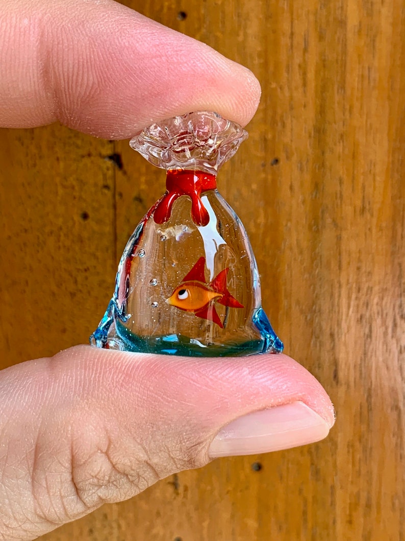 Murano glass goldfish red fish in a bag of water miniature. Etsy