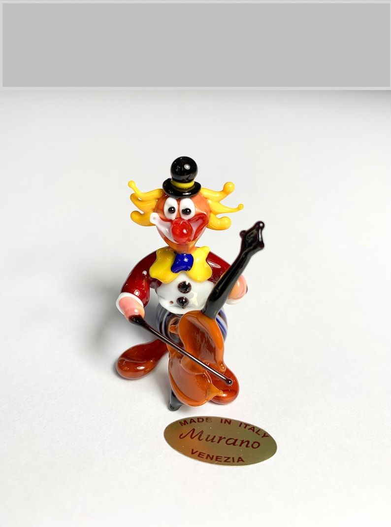 Clown contrebassiste en verre de Murano fait à Venise, lampe au chalumeau image 1