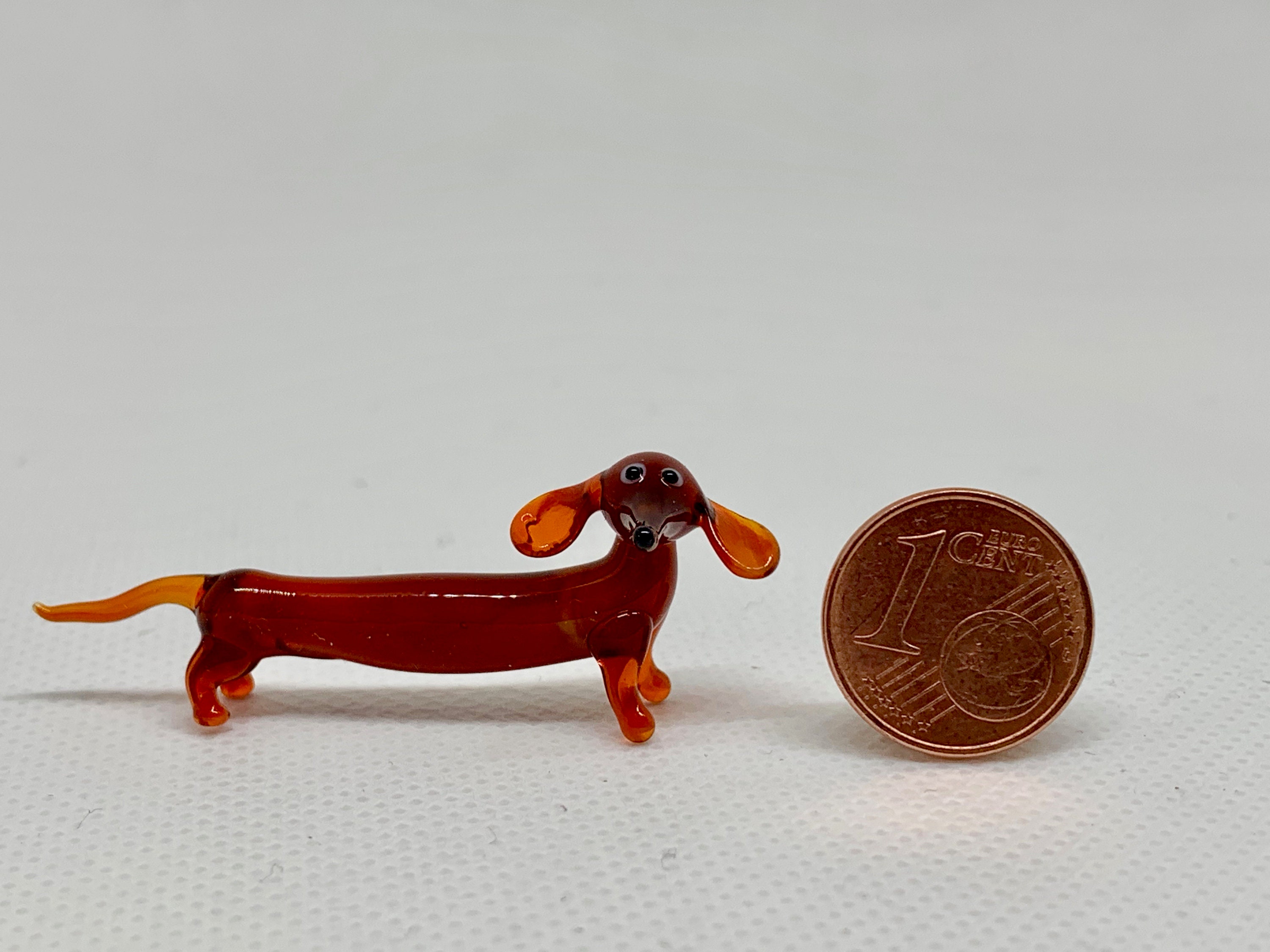 Vintage Dachshund Miniature Doxie Wiener Dog Blown Glass Figurine 2 3/4 x  5/8