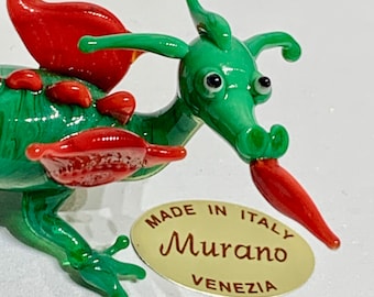 Drago che sputa fuoco, vera statuetta di vetro di Murano realizzata a Venezia da Umberto Ragazzi