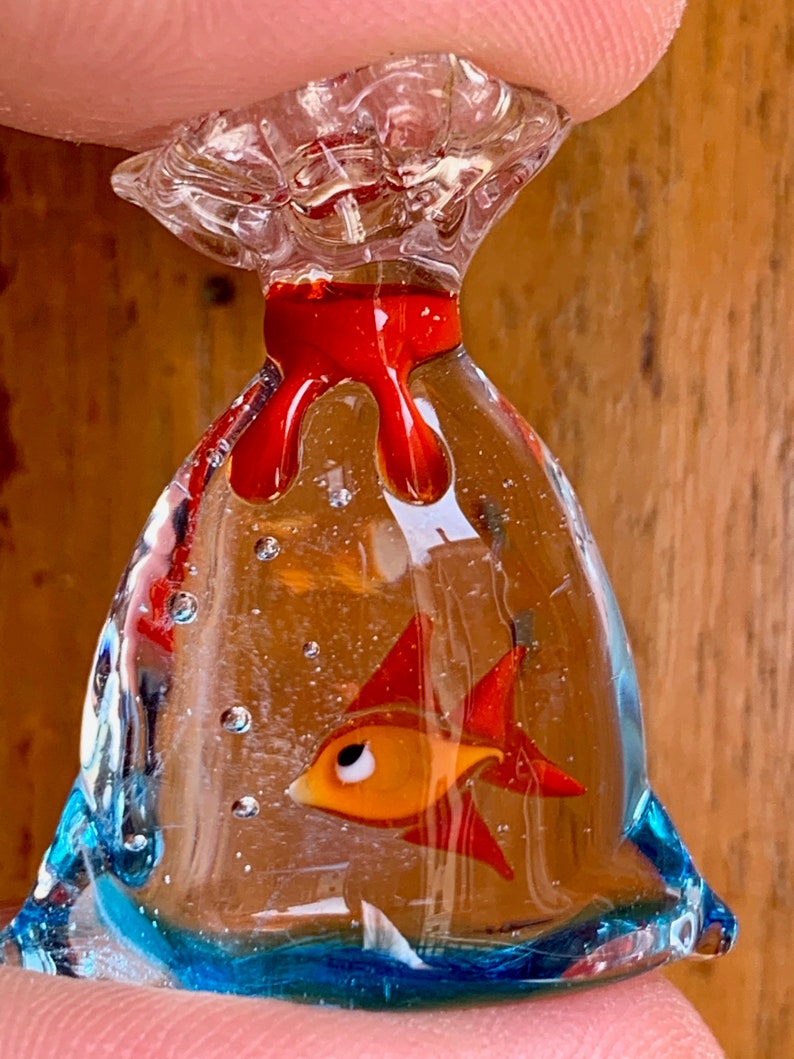 Murano glass goldfish red fish in a bag of water miniature. Etsy