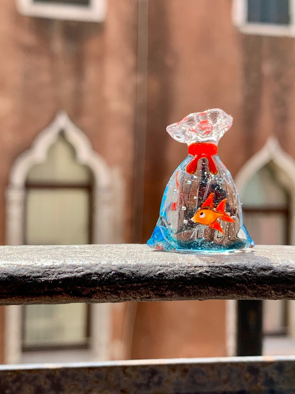 Murano glass goldfish red fish in a bag of water miniature. Etsy