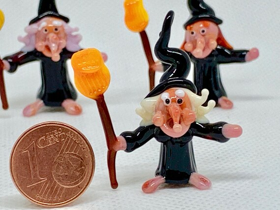 Authentic Murano glass Witch with broomstick. I make miniatures in Venice since 1974. See the other witches too.