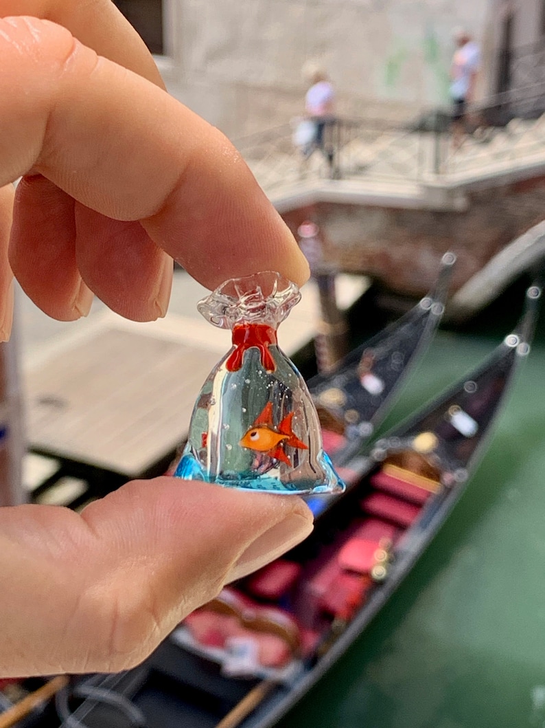 Murano glass goldfish red fish in a bag of water miniature. Etsy