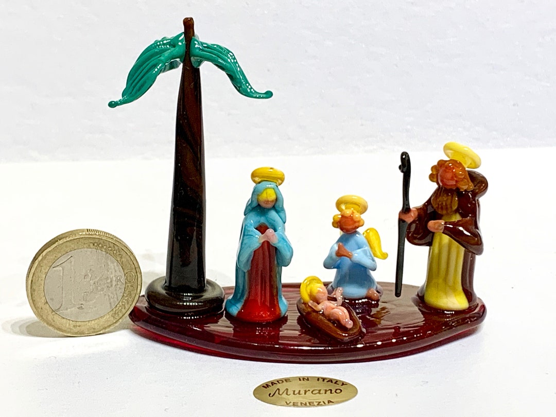Christmas Nativity, Small Murano Glass Miniature Nativity Set With