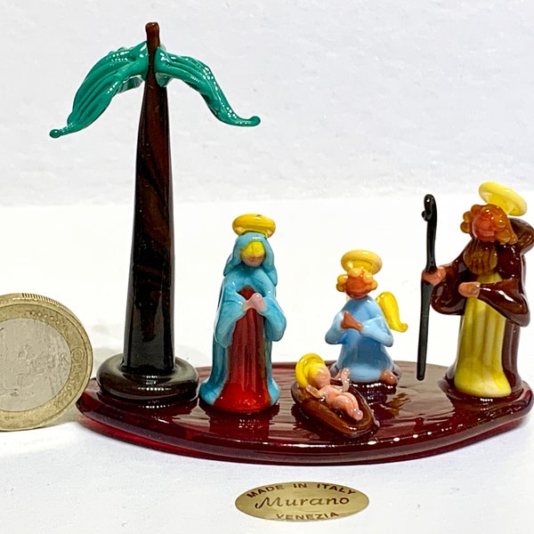 Weihnachtskrippe, kleine Murano Glas Miniatur Krippe Set mit Krippe Szene in Venedig von Umberto Ragazzi gemacht. Winzige Weihnachtsschmuck