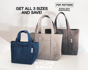 Tote Bag Bundle | 3 Sizes Mini Medium Large | Canvas Tote PDF Sewing Patterns | Juno + Coco + Kaia