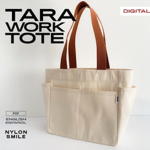 Patrón de costura de bolso canvas, Patrón de bolso para el trabajo multi bolsillos, Patrón pdf tote bag con bolsillos exteriores