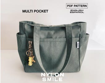Laptop bag with pockets | Lined tote bag pattern | Work Tote Bag | Organized Tote Sewing Pattern |  Multi Pocket Canvas Bag | TARA
