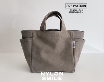 Everyday Tote Bag Pattern | Medium Canvas Tote with Top Handles & Side Pockets | PDF Sewing Pattern | LETI