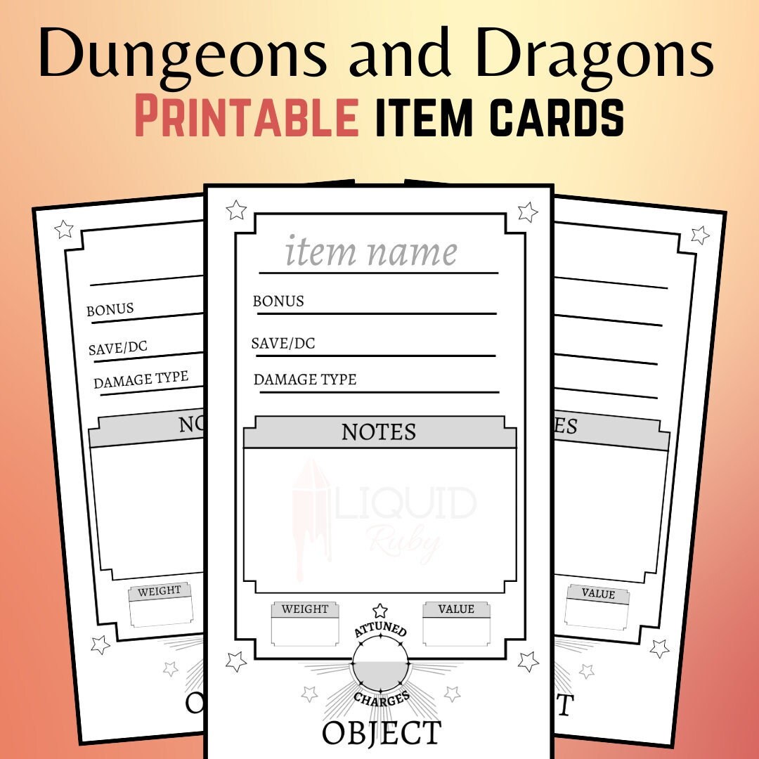 Printable D&amp;D Item Cards - Etsy