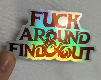 D&D Fuck around and find out holographic sticker | multiple colors | pink, red, | dungeons and dragons | DND