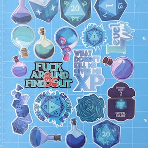 D & D Aufkleber | blau | Tränke und Würfel - 20PC