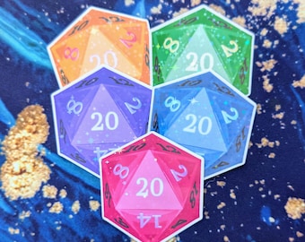 D20-tärningar | GM Dungeons and Dragons, Daggerheart, Natural tjugo-klistermärke | 5 färger
