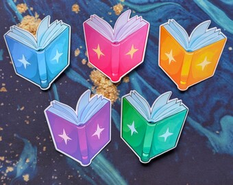 Open Book sticker | five color | spell book, reading, kindle, sparkly, holographic