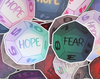 Daggerheart D12 Hope and Fear Dice 2PC klistermärken | Glitter, holografisk, glansig | 7 färger, kritiskt kast