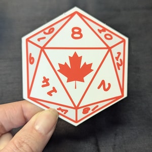 Adesivo de folha de bordo D20 Canadá | Adesivo D&D | à prova d'água | brilhante, holográfico | masmorras e dragões | de mesa