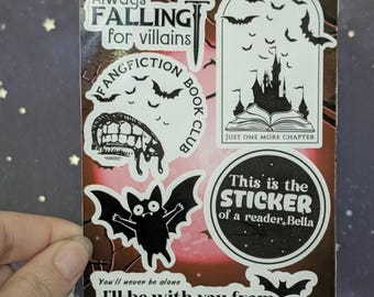 Hoja de pegatinas de ficción de libros de vampiros / fangfiction, colmillos de Nosferatu / laminada, resistente al agua / para diario y otros usos