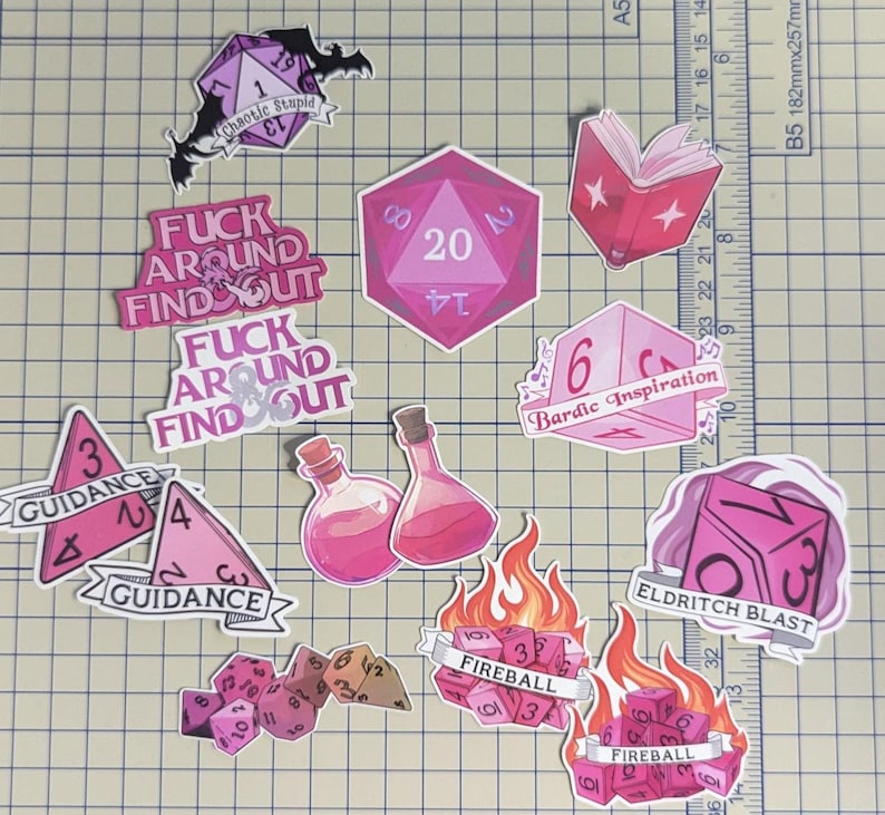 Pink Dungeons and Dragons Sticker Pack | 14 Stickers | Thick Waterproof ...