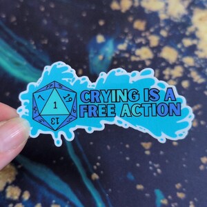Sad Crying is een gratis actie D20 RPG-dobbelsteensticker | Dungeons and Dragons ttrpg | Kritieke fout | Dobbelsteenworp