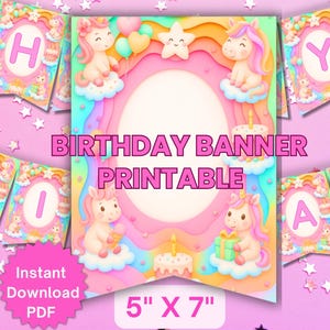 Printable Unicorn Birthday Banner, Unicorn Bunting, Pink Rainbow Unicorn Garland,  Unicorn Party Decor , Instant Download, Magical Birthday
