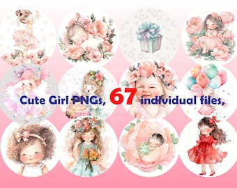 67 Cute Baby girl toddler kid Clipart  PNG bundle Planner Sticker t shirt Fabric POD Supplies birthday scrapbooking kawaii clipart cute PNG