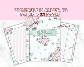 Lot d'agendas imprimables floraux | Liste imprimable des tâches | Agenda journalier hebdomadaire et mensuel | Agenda rose rose | Organisateur | PDF de 31 pages