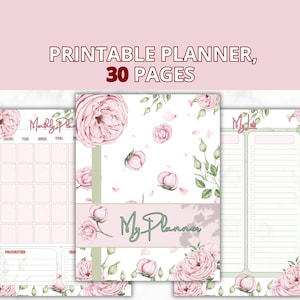 Utskrivbar blommig kalender | Utskrivbar att-göra-lista | Daglig veckovis månadsplanerare | Digital nedladdning | Rosa kalender | 30 sidor PDF