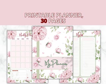 Ensemble de planificateurs imprimables à motif floral | Liste de tâches à imprimer | Planificateur quotidien, hebdomadaire et mensuel | Téléchargement numérique | Organiseur rose | 30 pages PDF
