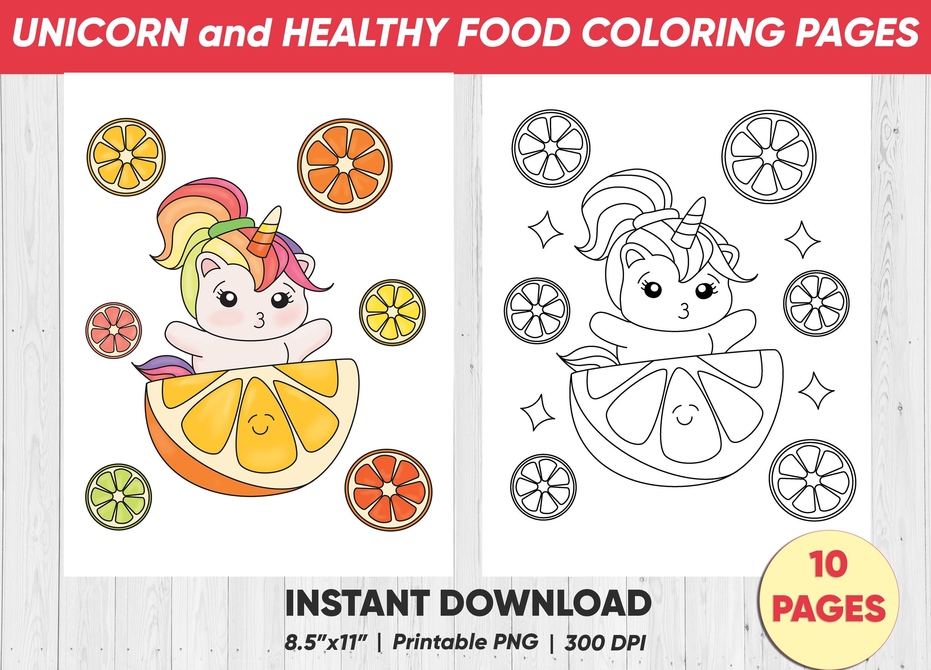 Unicorn and Food Printable Coloring Pages for Kids Unicorn Coloring ...