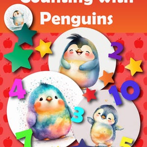 Numbers With Penguins Digital Download Ebook | Learn Numbers 1-10 Fun Activities for Kids | Educational Counting Book for Toddlers Childrens