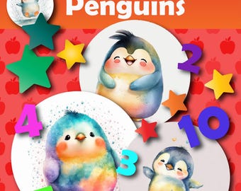 Numbers With Penguins Digital Download Ebook | Learn Numbers 1-10 Fun Activities for Kids | Educational Counting Book for Toddlers Childrens