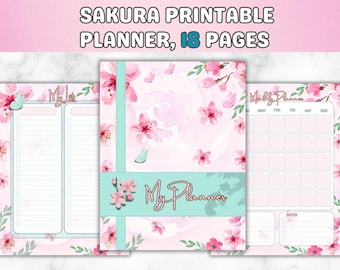 Lot d'agendas imprimables floraux | Liste imprimable des tâches | Agenda journalier hebdomadaire et mensuel | Organiseur rose | Fleur de cerisier, liste Sakura PDF
