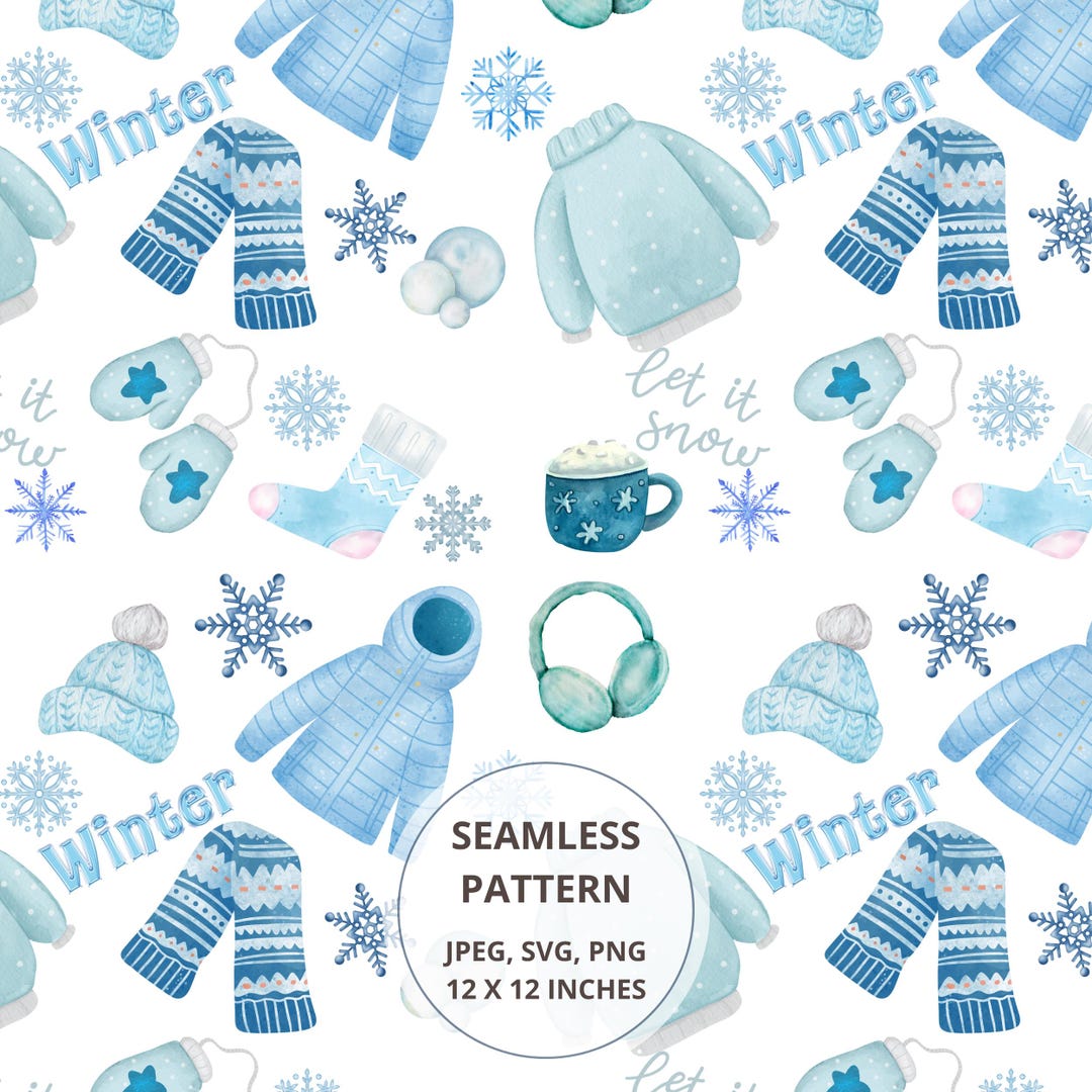 Winter Pattern Repeatable Cute Blue Winter Seamless Pattern. Digital Scrapbook Paper. Repeatable ...