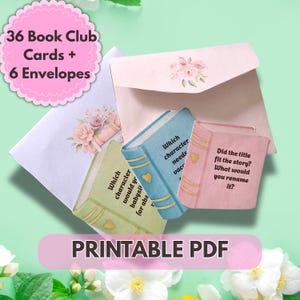 Printable Book Club Game Activity for Adults | 36 Printable Book Club Icebreaker Cards & 6 Envelops | Conversation Starter | Book Lover Gift