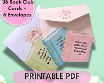Activité de jeu imprimable du club de lecture pour adultes | 36 questions du club de lectureCartes brise-glace et 6 enveloppes | Initiateur de conversation | Cadeau pour les amoureux des livres