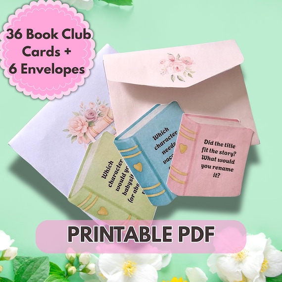 Printable Book Club Game Activity for Adults | 36 Book Club QuestionsIcebreaker Cards & 6 Envelops | Conversation Starter | Book Lover Gift