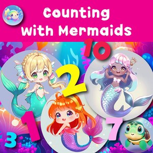 Numbers With Mermaids Digital Download Ebook | Learn Numbers 1-10 Fun Activities for Kids | Educational Counting Book for Toddlers, Girls