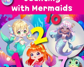 Numbers With Mermaids Digital Download Ebook | Learn Numbers 1-10 Fun Activities for Kids | Educational Counting Book for Toddlers, Girls