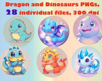 28 Dinosaur Dragon Clipart Dino PNG bundle Cake topper Sticker Planner t shirt Fabric POD Supplies birthday scrapbooking kawaii clipart boys