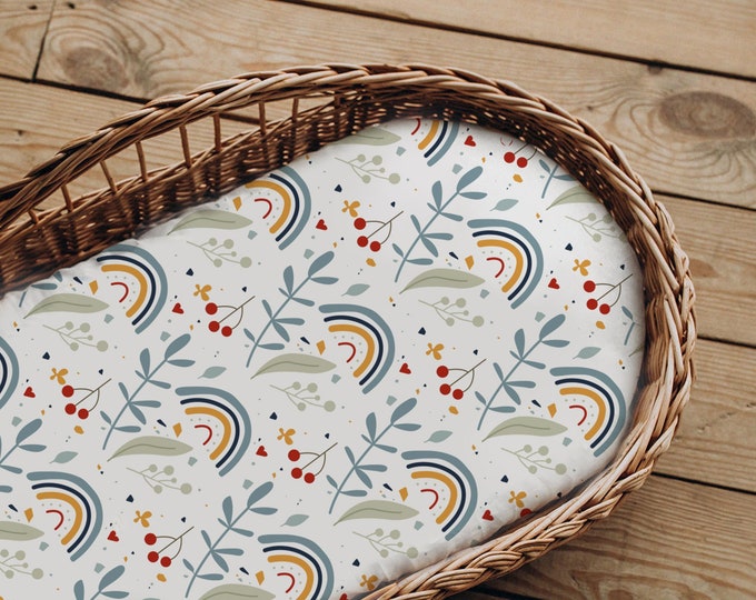 Baby Changing Table Basket With Rainbows Cotton Sheet Baby Etsy