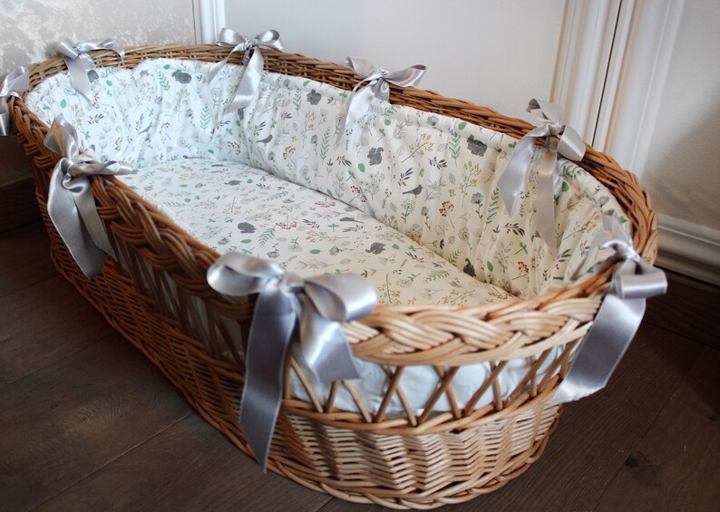 Baby Moses Basket / Wicker with bedding Rabbits and Etsy