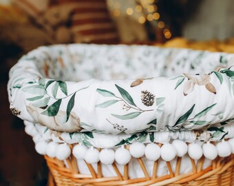 Wicker Basket Liner with Forest animals – Soft Cotton Set (Insert + Sheet), (DE: Babykorb Einsatz, kein Schlafprodukt)